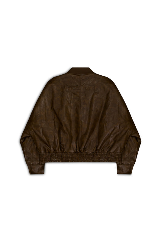 VEGAN LEATHER BOMBER JACKET - Brown