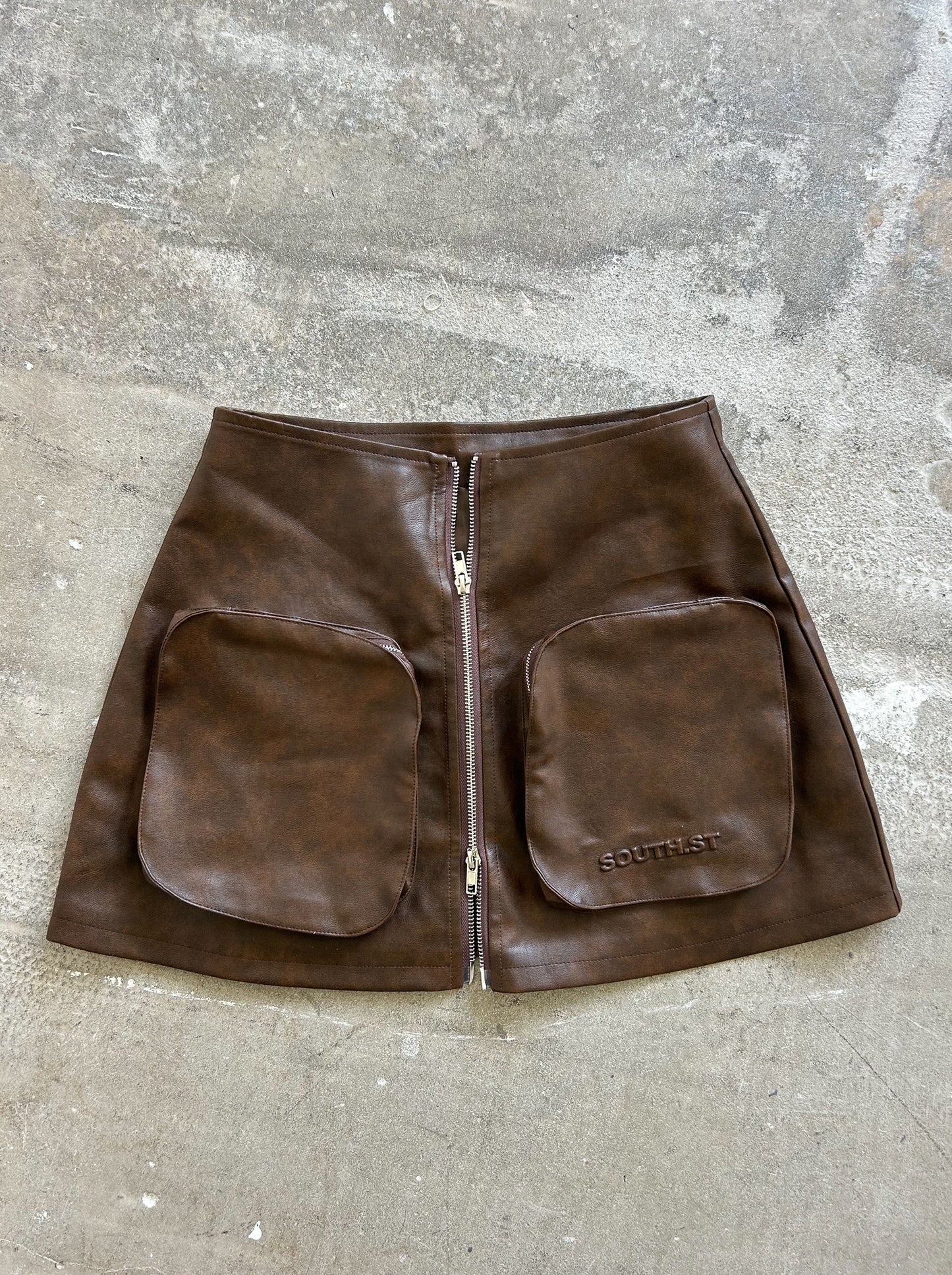 VEGAN LEATHER SKIRT - Brown