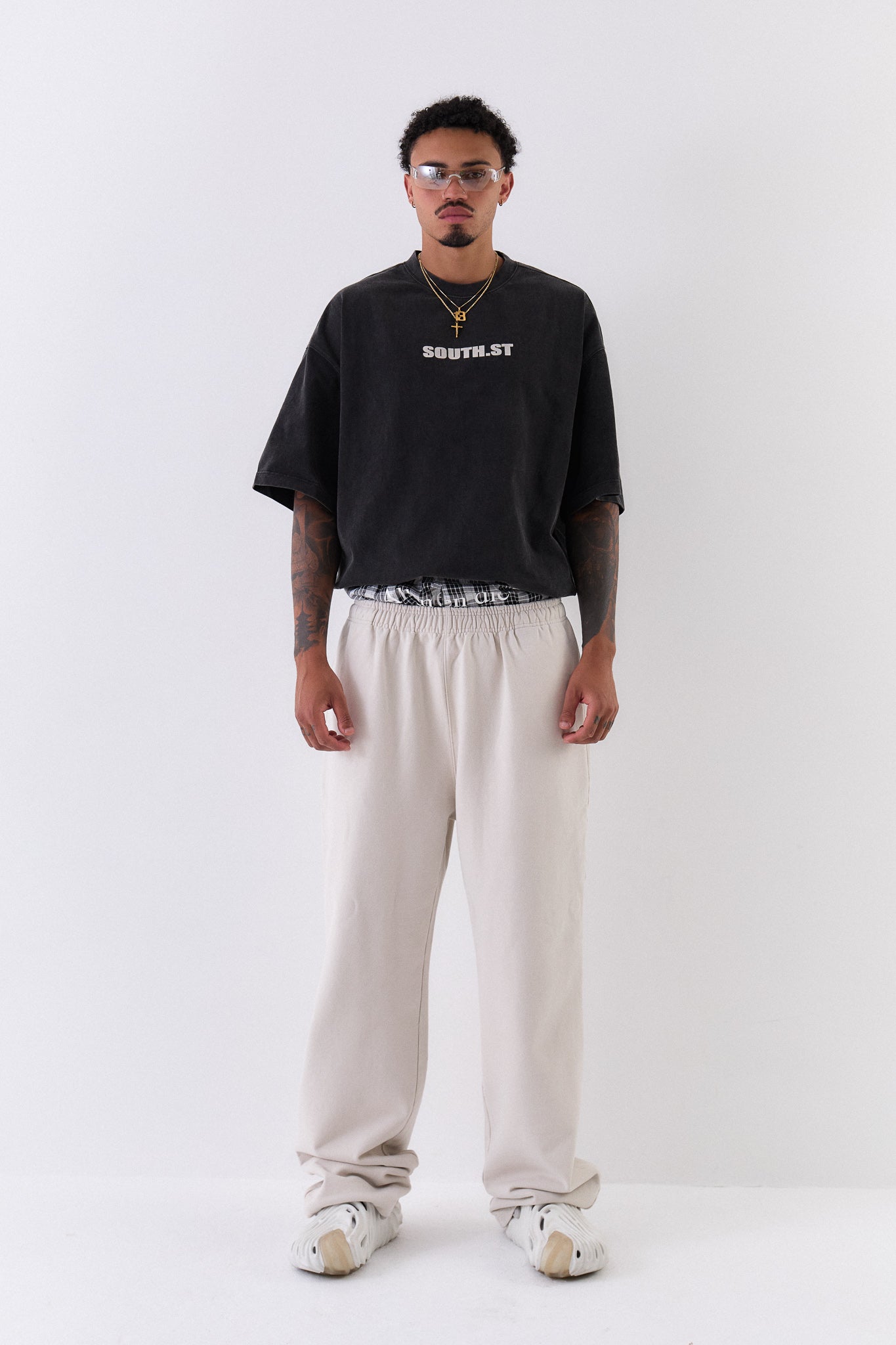 VINTAGE STITCHED LOGO SWEATPANTS - Washed bone