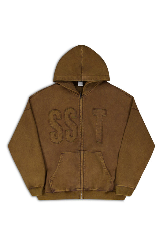 VINTAGE ZIP HOODY - Washed brown